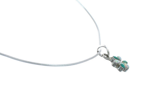 Southwest Turquoise Opal Flower Inlay Sterling Silver Snake Chain Necklace Set JX129145
